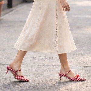 Wild Fable Red Gingham Bow Pointed Toe Kitten Heel Mules Size 8.5 NWT No Box